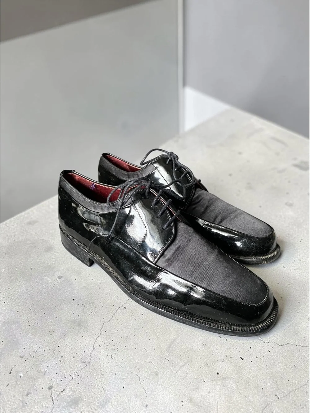 Sandro Moscoloni Men Dress Shoes 8.5 Square Toe Black Patent Leather Satin Tuxed